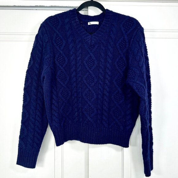 Uncle Studio 100% Wool Cable Knit Sweater Navy Blue Small - Picture 7 of 7